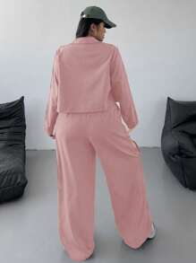 POPSWAY Bộ vest 2 món tiện dụng thường ngày cỡ lớn có túi thắt eo - Bụi hồng - Xem 2