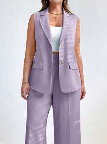 SHEIN Essnce Women's Summer And Autumn Clothes Fall Women Clothes Business Women Clothes Fashion Casual Commuting Vacation Work Office Clothes Business Casual Pride Clothing Plus Size Solid Color Single Breasted Sleeveless Blazer Women Jackets Fall Jackets Women Blazers