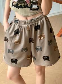 DAZY Women's Cartoon Pattern Shorts, Summer Pajamas & Loungewear Bottom - Khaki - View 3