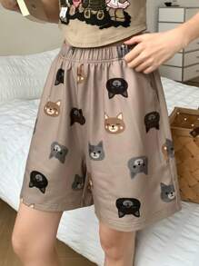 DAZY Women's Cartoon Pattern Shorts, Summer Pajamas & Loungewear Bottom - Khaki - View 6
