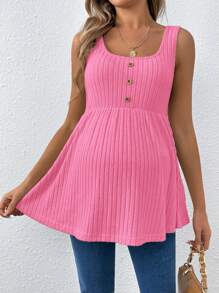 SHEIN Women Casual Strap Scoop Neck Long Maternity Camisole - Hot Pink - View 4