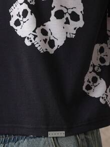 SUMWON Oversized T-Shirt mit Totenkopf-Muster, Gothic Alternative Fashion, kurze Ärmel, Rundhalsausschnitt, lässiger Streetwear-Stil, Halloween-Festival-Party, urbaner Grunge-Stil, Unisex-Oberteil