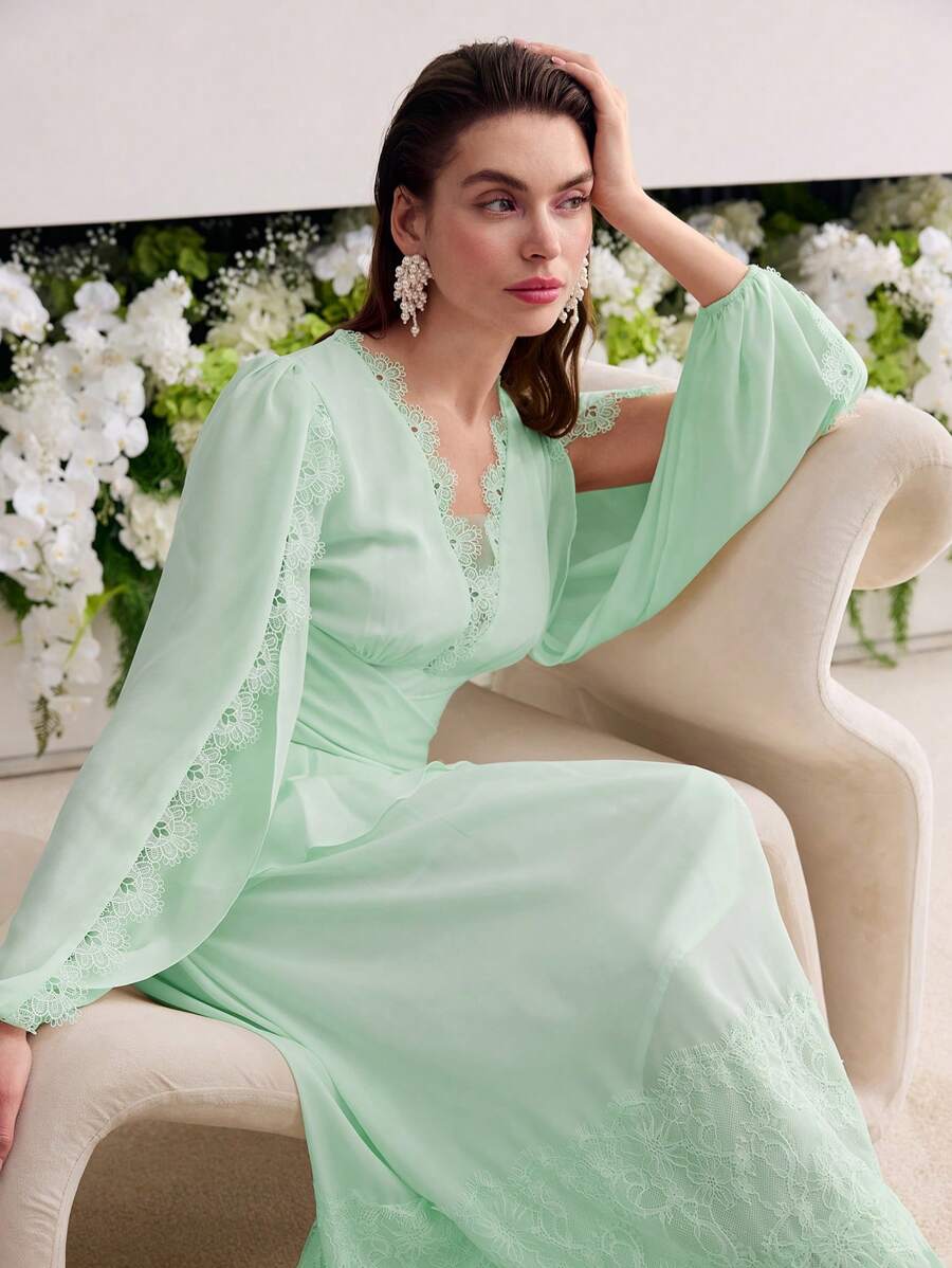 MOTF Soiréza CONTRAST LACE RUFFLE HEM DRESS - Mint Green - View 2