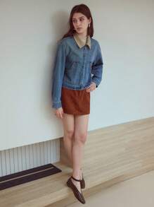 MOTF STUDIO CONTRAST COLLAR DENIM JACKET - Medium Wash - View 7