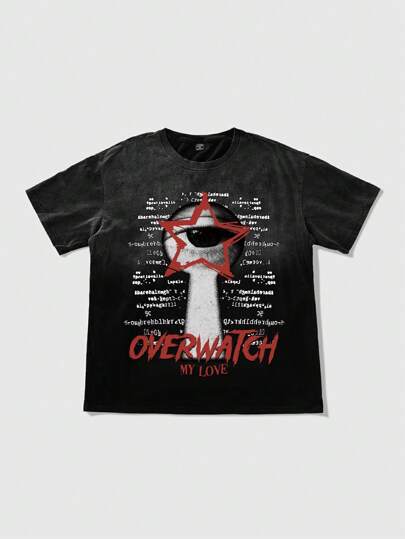 Grunge Punk T-shirt à manches courtes avec impression graphique de portrait pour hommes, convenant pour le port quotidien au printemps/été