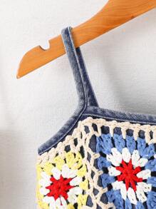 Baby Girl Denim Dress, Handmade Crochet Cute & Elegant Fashion Versatile Dress (Random Floral Ruffle Color Order)