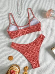 Swim Mod Spring Break Women Summer Random Print Spaghetti Strap Top And High Cut Bikini Shorts 2 Pieces Swimwear Set - Multicolor - View 2