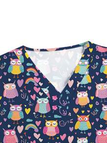 PopScrub Conjunto de uniforme de enfermera de dibujos animados, pijama de manga corta para mujeres - Azul - Ver 9