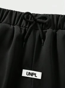 SHEIN Teen Boy Patch & Letter Print Loose Shorts - Black - View 5