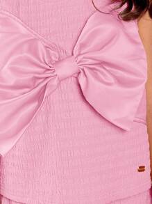 SUMWON 褶饰蝴蝶结上衣和阔腿裤套装夏季派对装两件套套装优雅松紧腰海滩度假装 - 粉色 - 查看 6