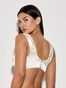 AiiRZ Satin Bralette Top Padded Crop Bustier With Delicate Lace Trim Evening Party Bridal Lingerie Style Sleeveless Summer Festival Fashion - Apricot - View 2