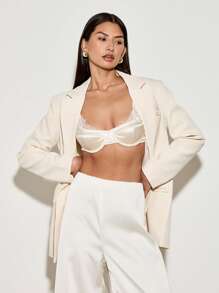 AiiRZ Satin Bralette Top Padded Crop Bustier With Delicate Lace Trim Evening Party Bridal Lingerie Style Sleeveless Summer Festival Fashion - Apricot - View 3