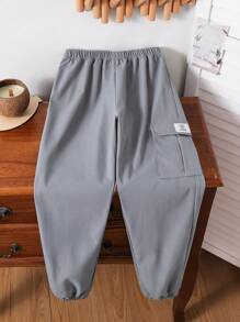 Tween Boys' Casual Cargo Pockets Jogger Pants, Gray, Versatile For Daily Wear, School, All Seasons - Grey - View 2
