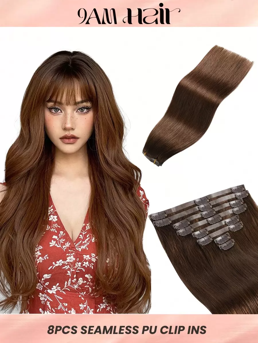 Seamless Clip Ins Tóc nối bằng da không đường may kẹp trong tóc thật 8 chiếc 110g 120g PU kẹp trong tóc nối toàn đầu Remy tóc thật kẹp trong tóc nối vô hình tóc nối