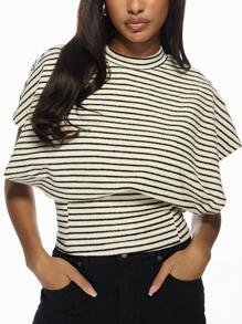MISSGUIDED Pasiasta szyja Batwing Top z ściśniętą talią Casual Dzianinowy sweter Biurowa moda robocza Basic Jesień Zima Wiosna Essential