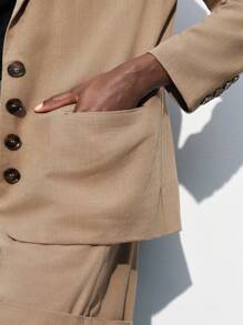 Maija 2025 Spring/Summer 's Single-Breasted Blazer Jacket,Relaxed Smart Casual Office Wear,Fashionable Business Casual For Music Festival,Beach - Khaki - View 5