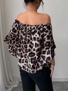 Rafferiza Blusa de moda con manga de campana y hombros descubiertos con estampado de leopardo - Multicolor - Ver 2