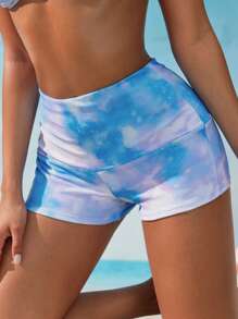 Swim SPRTY Women Sports Ombre High Waist Swimwear Bottom Shorts - Cadet Blue - View 3