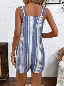 EMERY ROSE Women's Casual Sport Striped Adjustable Strap Romper - Blue - View 2
