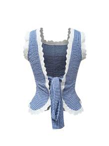 INAWLY Casual Plaid Lace Trim Tank Top, Summer - Blue - View 2