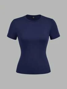 SHEIN EZwear 3 件套女士黑白蓝色圆领休闲紧身长袖 T 恤套装，适合夏季 - 彩色 - 查看 5