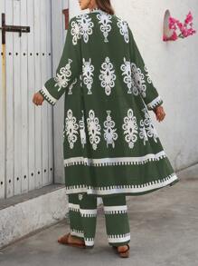 Breezaya Bohemian Style Print 2 Pieces Kimono Set For Women, Suitable For Holiday Fall Cloth For Women