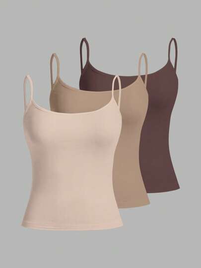 SHEIN EZwear 3 件套女式吊带短款上衣，性感紧身，适合夏季