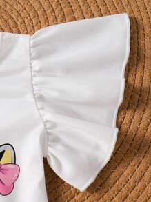 3pcs Baby Girls White Summer Easter Outfit Set: Cute Bunny Print Romper,Ruffled Skirt,Headband,Fashionable Birthday Party Outings Holiday Travel Relax - Multicolor - View 8