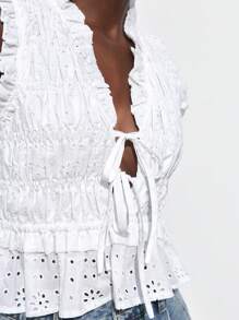 Maija 2025 春夏新款时尚休闲度假百褶领带设计舒适女士百褶衬衫，适合音乐节、海滩度假、休闲、浪漫都市度假、派对、婚礼、毕业季 - 白色 - 查看 5