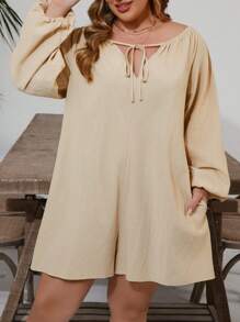 SHEIN VCAY Plus Size Leisure Island Vacation Apricot Front Tie Up Pocket 3/4 Sleeve Loose Crop Jumpsuit Summer Outfits For Women European Summer Western Wear Women Cute Summer Outfits Beach Outfits Boho Women Clothing Vacation Outfits Woman Resort Wear Women Hippie Clothes For Women Easter Outfit Women Rave Outfits Country Concert Outfit Nashville Outfits Coachella Outfits Ibiza Outfits