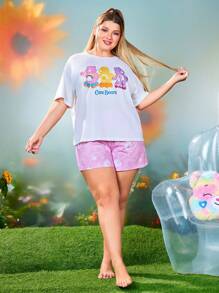 SHEIN X Care Bears Conjunto de pijama con estampado de oso de dibujos animados para tallas grandes