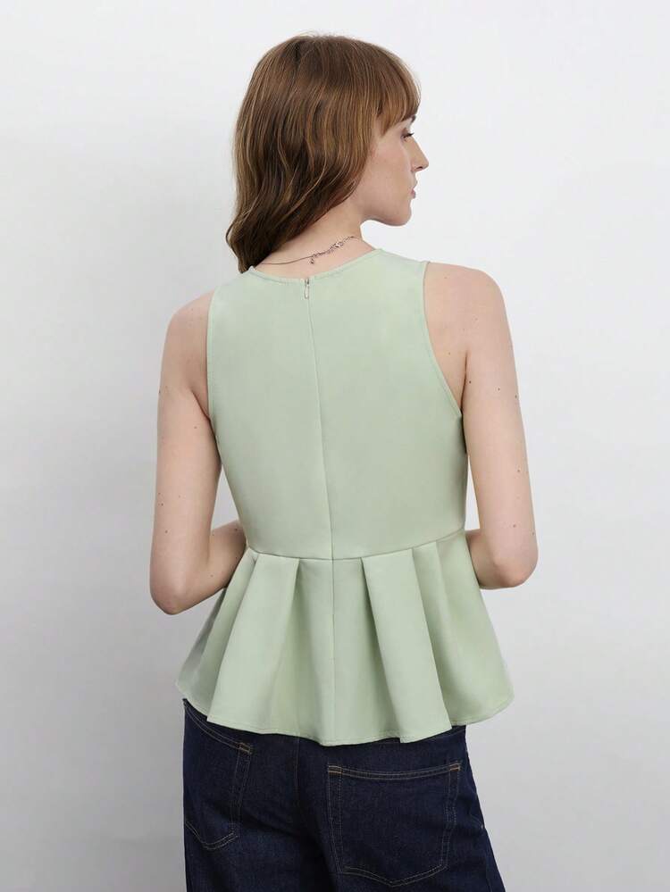 SHEIN Maija Green Deep V-Neck Bowknot Decor Sleeveless Mini Dress, Elegant, Fashionable, Versatile Spring/Summer Women Apparel, Holiday Wear