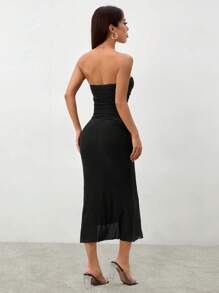 SHEIN PETITE Style Gradient Mesh Strapless Bodycon Dress - Black - View 2