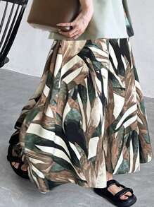 FRIFUL Women High Waist Long Floral Print Skirt, Vacation Style Summer Clothing