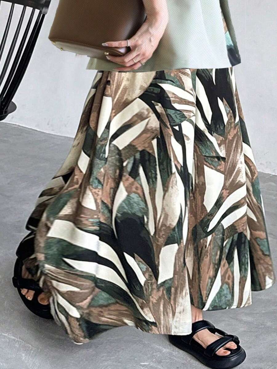FRIFUL Women High Waist Long Floral Print Skirt, Vacation Style Summer Clothing