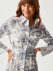 Wildy Summer American Western Open Front Casual Vacation & Commute Vintage Short Dress Boho Chic Old Money Style