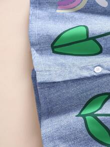 SHEIN GraphicGems Toddler Girls Cute Bee & Flower Print Sleeveless Dress With Collar, Suitable For Spring/Summer Outings And Everyday Wear - Baby Blue - View 4