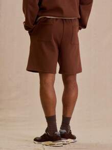 Jersey Drawstring 'Musero' Stripe Slogan Tracksuit Shorts Only - Coffee Brown - View 4