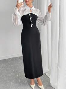 Modelyn Vestido largo de manga larga elegante con diseño de botones 2 en 1 para dama - Multicolor - Ver 8