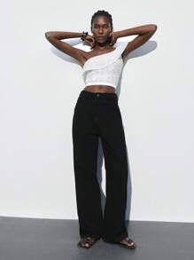 Maija 2025 White Summer Elegant Date Casual Asymmetrical Shoulder Apricot Crochet Rose Crop Top,Music Festivals Beach Vacations Outings Parties Weddings - White - View 10