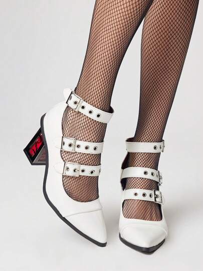 Goth Women's Gothic Punk Closed Toe Mary Jane Shoes With Metal Buckle Strap And Platform, High Heels Formal Dress Shoes, Halloween