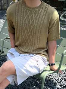 DAZY Men's Twist Pattern Knit Pullover In Military Green, Summer - Army Green - View 5