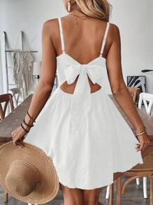 Breezaya Bohemian Embroidered Bowknot Strap Midi Dress For Women - White - View 2