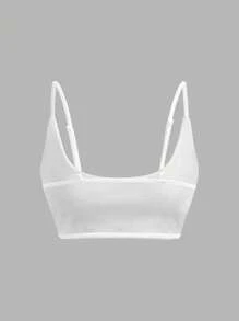 SHEIN BASICS 女士休闲纯色针织短款修身白色吊带背心上衣 - 白色 - 查看 2