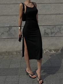 DAZY Women's Summer Sexy Deep V-Back Mid-Length Casual Wrap Slip Dress - Black - View 2