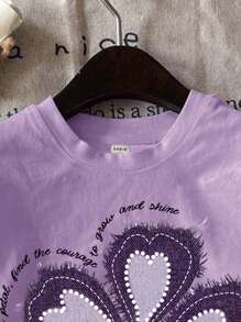 SHEIN Camiseta de manga corta y cuello redondo minimalista informal para niñas preadolescentes, apta para primavera/verano