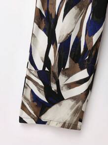 Rusticease Women Solid Color Round Neck Short Sleeve Top And Flower Print Wide Leg Pants Set For Summer Two Pieces Outfits Linen Cute Summer Top  Streetwear Women  European Summer Women's Summer Clothes - Blue - View 4