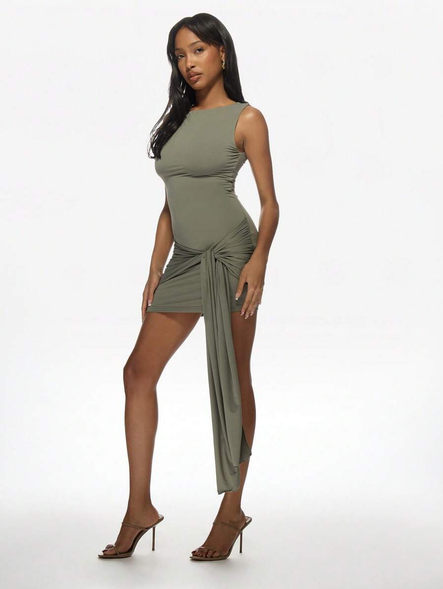 mini dress with side drape Camilla Strapless Draped Bodycon Mini Dress