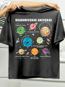 意识衬衫、神经多样性宇宙衬衫、特殊教育老师衬衫、空间神经多样性衬衫、特殊教育衬衫、女士圆领衬衫 - 灰色 - 查看 3