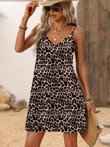 SHEIN LUNE Women Casual Leopard Print Camisole Mini Dress, Suitable For Spring & Summer,Bohemia Chic Dress